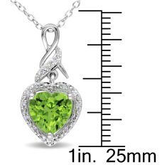 Heart Peridot and 1/20ctw Diamond Halo Sterling Silver Pendant Necklace