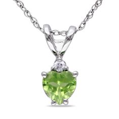 Heart Peridot and Diamond Accent White Gold Pendant Necklace