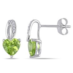 Heart Peridot and Diamond Accent White Gold Stud Earrings