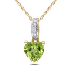 Heart Peridot and Diamond Accent Yellow Gold Pendant Necklace