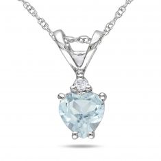 Heart Aquamarine White Gold Drop Pendant Necklace