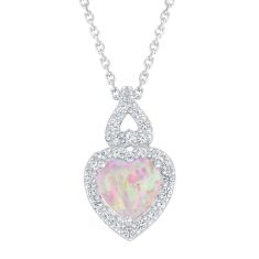Heart Created Pink Opal and Created White Sapphire Sterling Silver Pendant Necklace