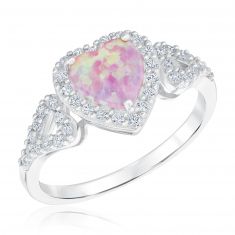 Heart Created Pink Opal and Created White Sapphire Sterling Silver Ring