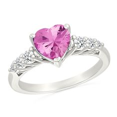 Heart Created Pink Sapphire and Created White Sapphire Sterling Silver Promise Ring