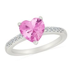 Heart Created Pink Sapphire and Created White Sapphire Sterling Silver Promise Ring
