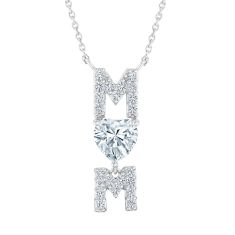 Heart Created White Sapphire Mom Sterling Silver Pendant Necklace