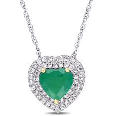Heart Emerald and 1/4ctw Diamond White Gold Pendant Necklace