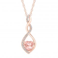 Heart Morganite and 1/20ctw Diamond Rose Gold Twist Pendant Necklace