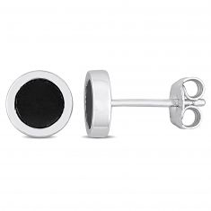 Hematite Sterling Silver Round Stud Earrings | Men's