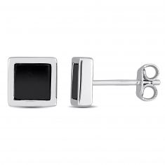 Hematite Sterling Silver Square Stud Earrings | Men's