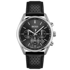 Hugo Boss Champion Black Dial Black Leather Strap Watch | 44mm | 1513816