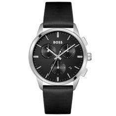 Hugo Boss Dapper Chronograph Black Dial Black Leather Strap Watch | 43mm | 1513925