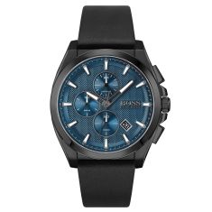 Hugo Boss Grandmaster Chronograph Blue Dial Black Leather Strap Watch | 46mm | 1513883