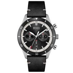 Hugo Boss Santiago Black Dial Black Leather Strap Watch | 44mm | 1513864