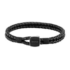 Hugo Boss Seal Double Row Black Leather Bracelet | Men's