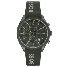 Hugo Boss Velocity Chronograph Black Dial Black Silicone Strap Watch 44mm - 1514060