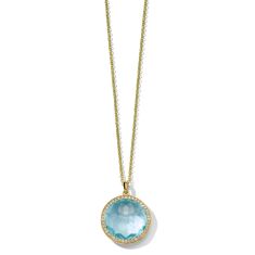 IPPOLITA Blue Topaz Medium Pendant Necklace in 18k Gold with Diamond Pavé | LOLLIPOP