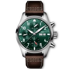 IWC Pilot's Chronograph 41 Green Dial Brown Leather Strap Watch 41mm - IW388103
