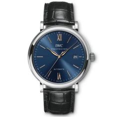 IWC Portofino Automatic Watch, Blue Dial Black Leather Strap IW356523