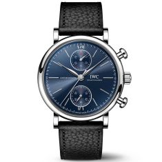 IWC Portofino Chronograph 39 Limited Edition Watch | Laureus Blue Dial | Black Leather Strap | IW391408