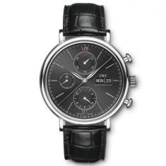 IWC Portofino Chronograph Watch, Black Dial Black Leather Strap IW391029