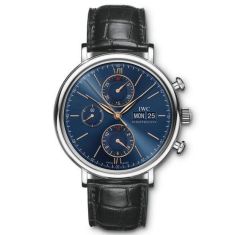 IWC Portofino Chronograph Watch, Blue Dial Black Leather Strap IW391036