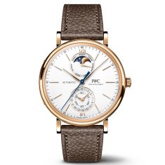IWC Portofino Complete Calendar Silver Dial Beige Leather Strap Watch 41mm - IW359002