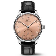 IWC Portugieser Automatic 40 Pink Dial Black Leather Strap Watch - IW358313