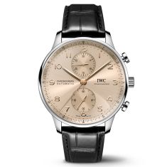 IWC Portugieser Chronograph Beige Dial Black Leather Strap Watch 41mm - IW371624