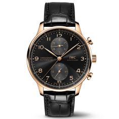 IWC Portugieser Chronograph Black Dial Black Leather Strap Watch 41mm - IW371625