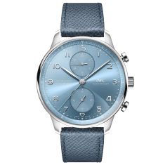 IWC Portugieser Chronograph Blue Dial Light Blue Leather Strap 41mm - IW371626
