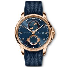 IWC Portugieser Yacht Club Moon and Tide Blue Dial Rubber Strap Watch 44mm - IW344001