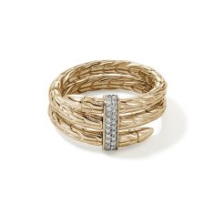 John Hardy 1/8ctw Diamond Spear Double Coil Yellow Gold Ring - Size 7