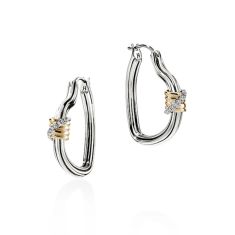John Hardy Bamboo Heart 1/7ctw Diamond Large Two-Tone Sterling Silver and Gold Earrings