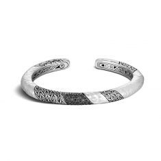 John Hardy Classic Chain 6.5mm Hammered Kick Cuff with Black Sapphire and Black Spinel