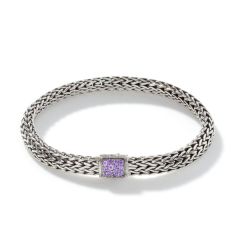 John Hardy Classic Chain Birthstone Collection Amethyst and Black Sapphire Reversible Sterling Silver Bracelet | 6.5mm