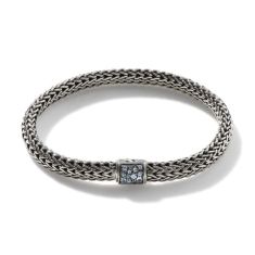 John Hardy Classic Chain Bracelet with Treated Black Sapphire and Aquamarine