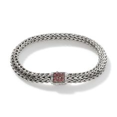 John Hardy Classic Chain Birthstone Collection Garnet and Black Sapphire Reversible Sterling Silver Bracelet | 6.5mm | 6.5mm