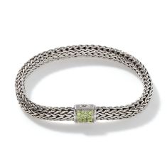 John Hardy Classic Chain Birthstone Collection Peridot and Black Sapphire Reversible Sterling Silver Bracelet | 6.5mm