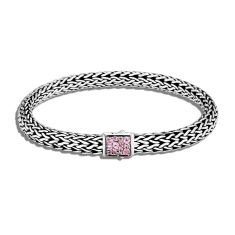 John Hardy Classic Chain Birthstone Collection Pink Tourmaline and Black Sapphire Reversible Sterling Silver Bracelet | 6.5mm