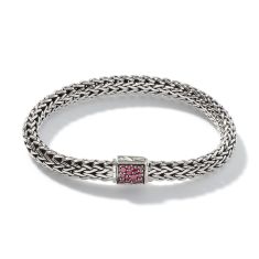 John Hardy Classic Chain Birthstone Collection Ruby and Black Sapphire Reversible Sterling Silver Bracelet | 6.5mm