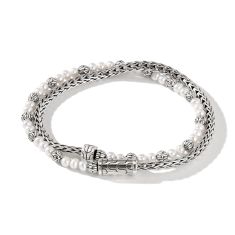 John Hardy Classic Chain Pearl Double Wrap Sterling Silver Bracelet