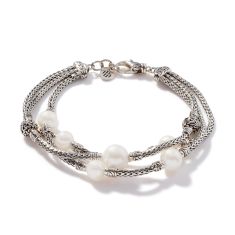 John Hardy Classic Chain Pearl Triple Row Sterling Silver Bracelet