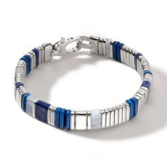John Hardy Colorblock 10mm Lapis Lazuli and Blue Agate Sterling Silver Bracelet