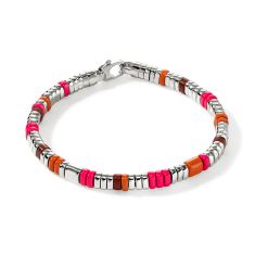 John Hardy Colorblock 5mm Red Jasper, Neon Pink Enamel, and Orange Enamel Sterling Silver Bracelet