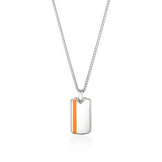 John Hardy Orange Enamel and Sterling Silver Dog Tag Necklace