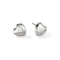 John Hardy Pebble Heart 1/4ctw Diamond Stud Sterling Silver Earrings