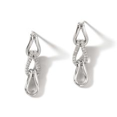 John Hardy Surf 1/3ctw Pavé Diamond Sterling Silver Link Drop Earrings