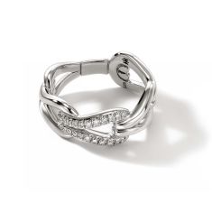 John Hardy Surf 1/4ctw Pavé Diamond Sterling Silver Link Ring | Size 7