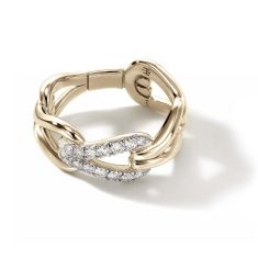 John Hardy Surf 1/4ctw Pavé Diamond Yellow Gold Link Ring | Size 7